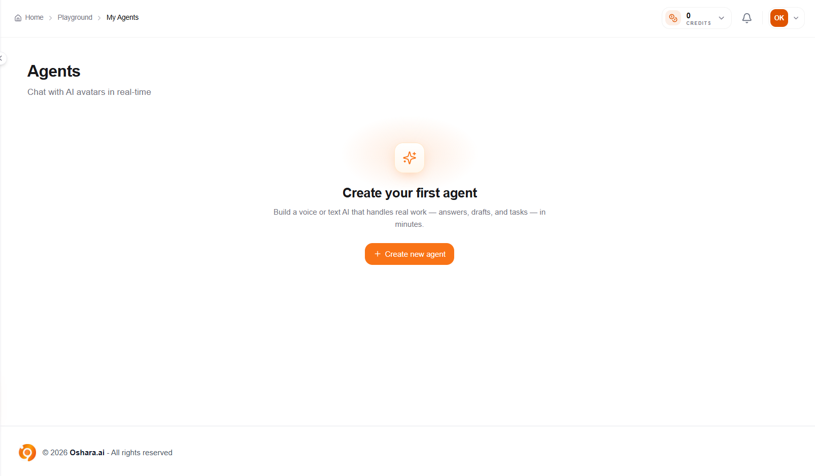 Empty state — Create your first agent