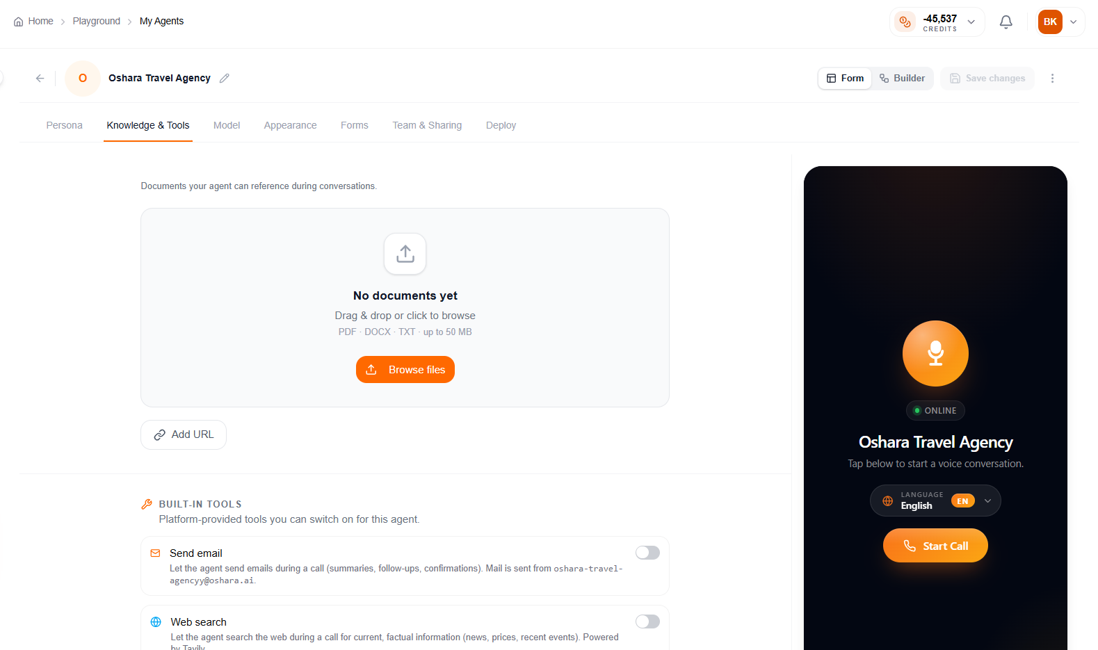 Knowledge base and built-in tools