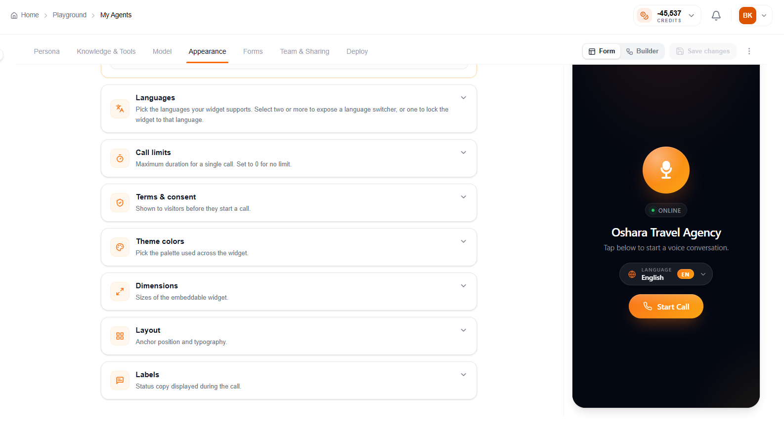 Forms tab — templates