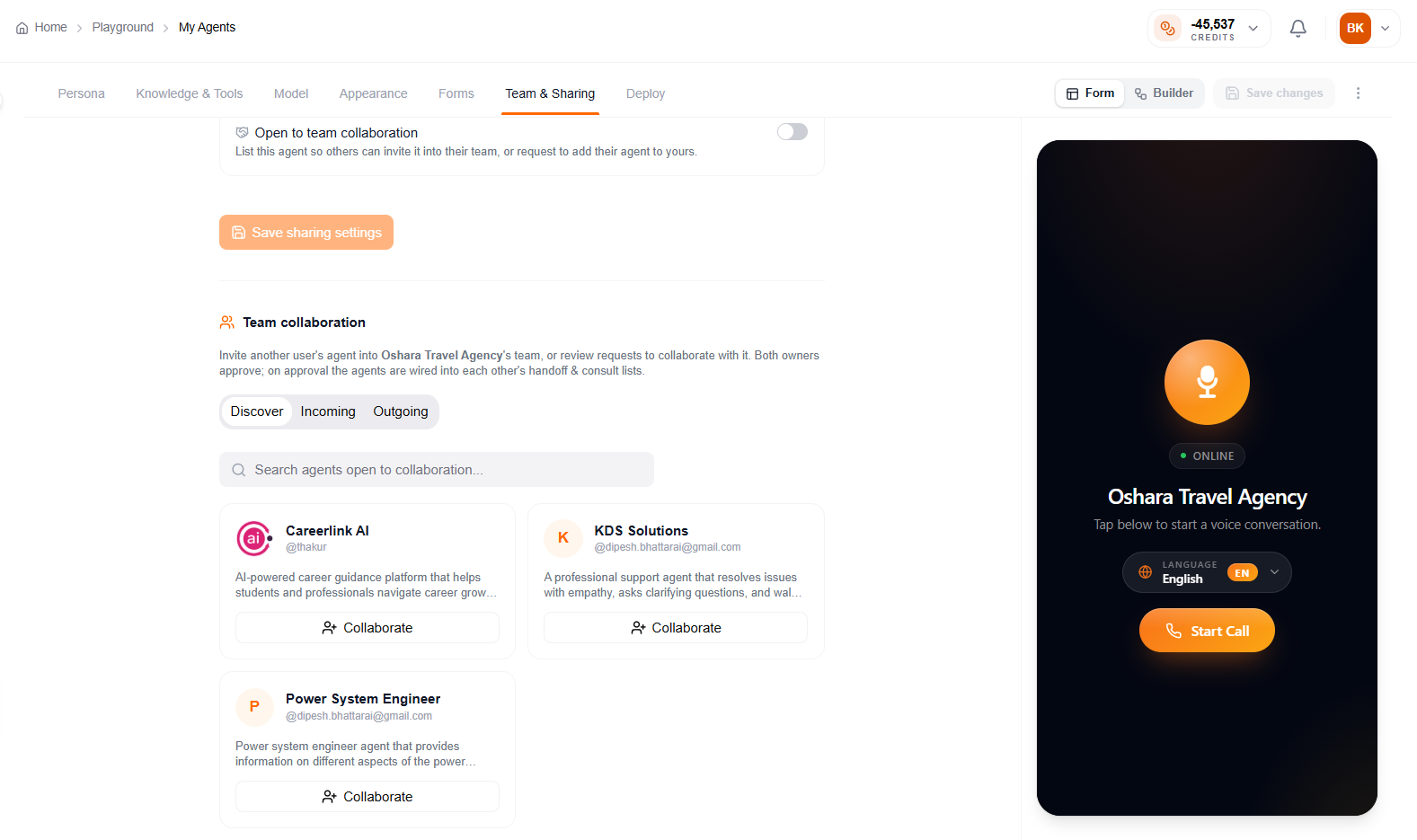 Team collaboration — Discover other agents